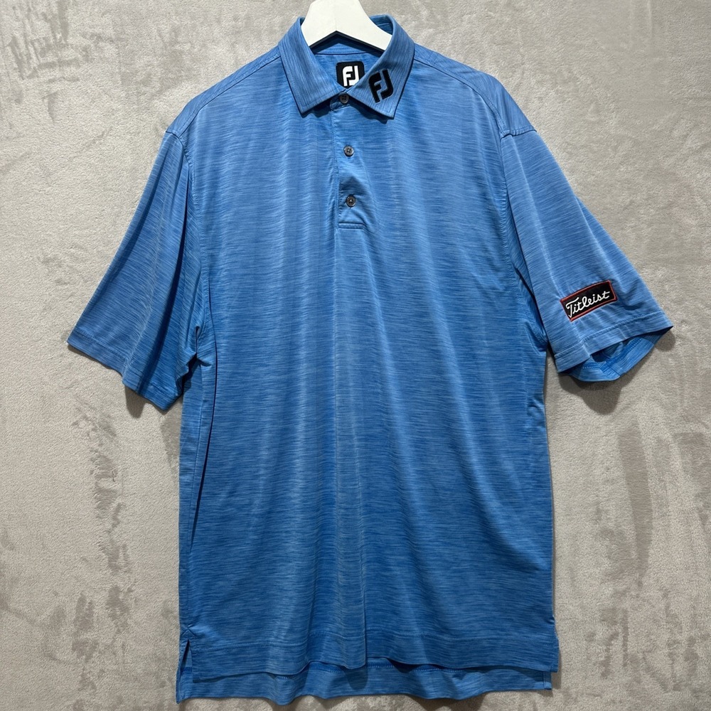 FootJoy Golf Polo Shirt Men's Size M Blue Heather Short Sleeve Titleist Patch